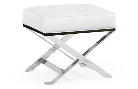 Contemporary White Stainless Steel Stool, Upholstered in COM by Distributor