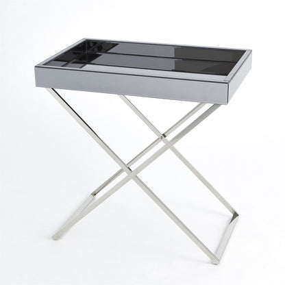 GRAPHITE MIRROR IN NICKEL FOLDING TRAY TABLE