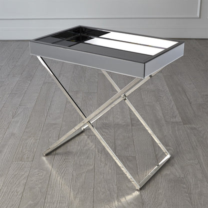 GRAPHITE MIRROR IN NICKEL FOLDING TRAY TABLE