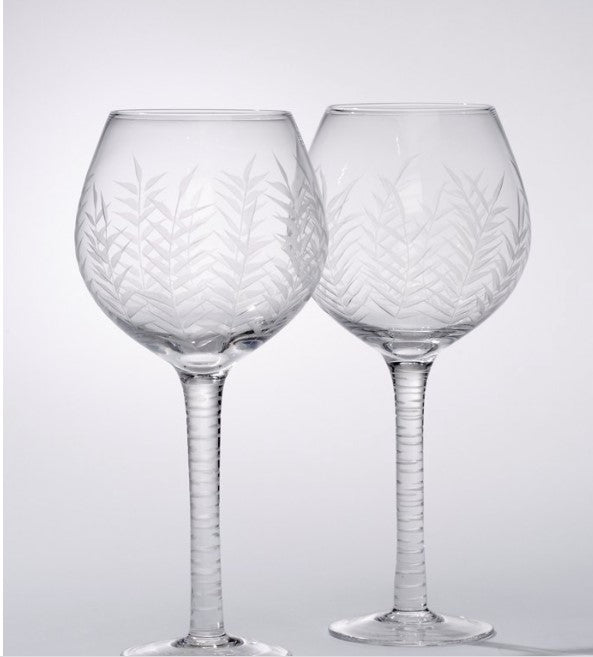 Etched Palm Red Wine Glasses - Set of 2