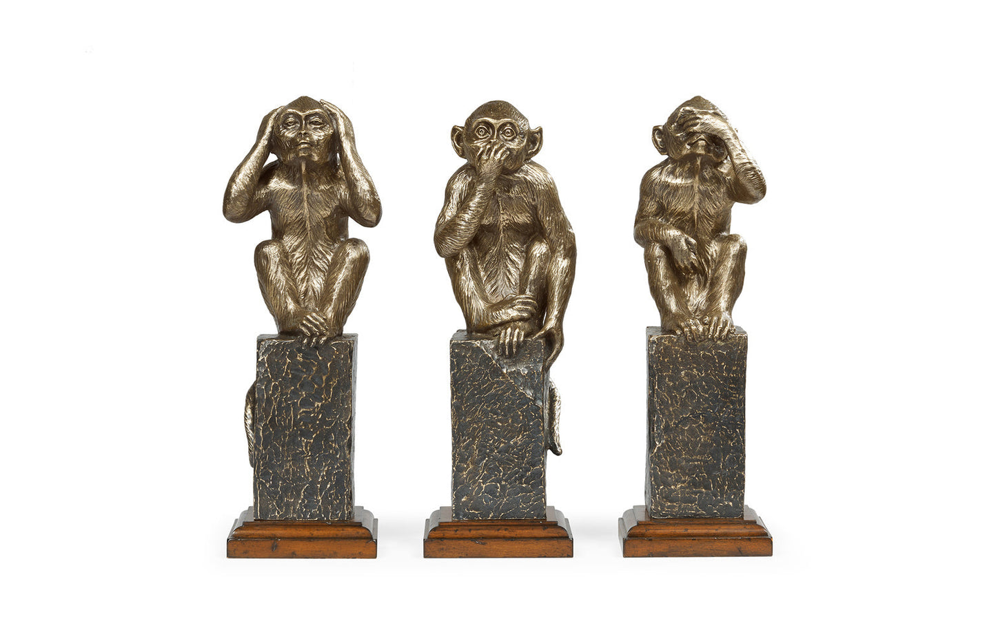 Three Antique Light Brown Brass Wise Monkeys