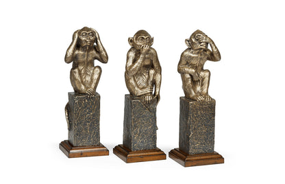 Three Antique Light Brown Brass Wise Monkeys