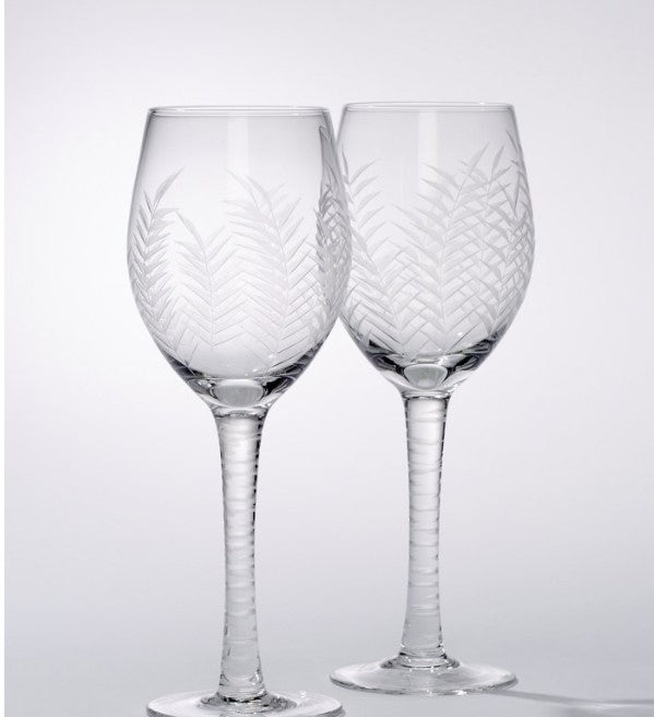 Etched Palm White Wine Glasses - Set of 2